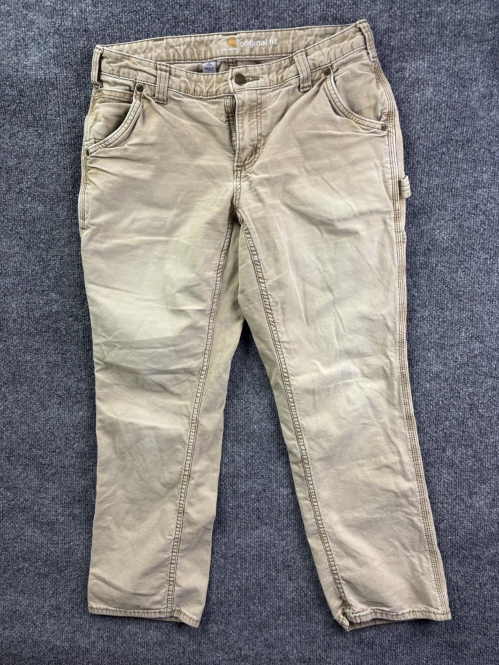 Carhartt‎ Pants Womens 6 Short Beige Carpenter Straight Leg Stretch Workwear